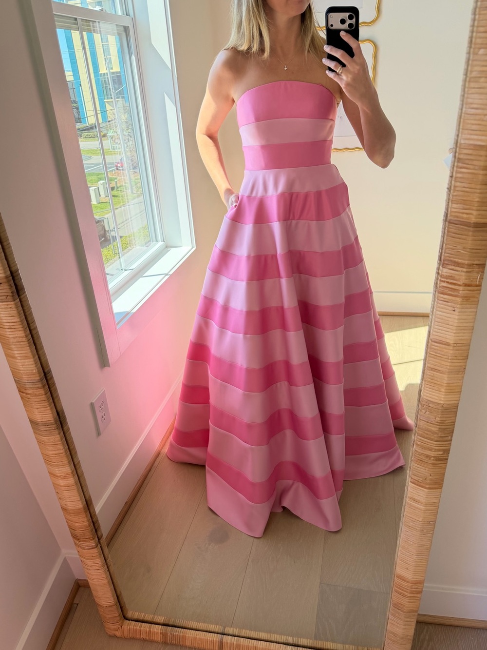 Mac Duggal Pink Striped Strapless Satin Ballgown - Picture 4 of 4